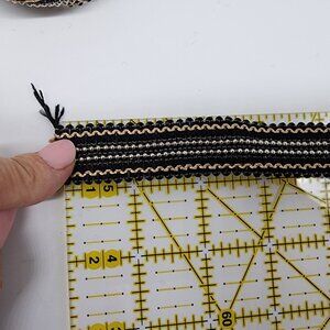 Sewing Gimp Trim Silver Beads 2 Pieces 5 Yards Black & Tan Polyester 1" Wide